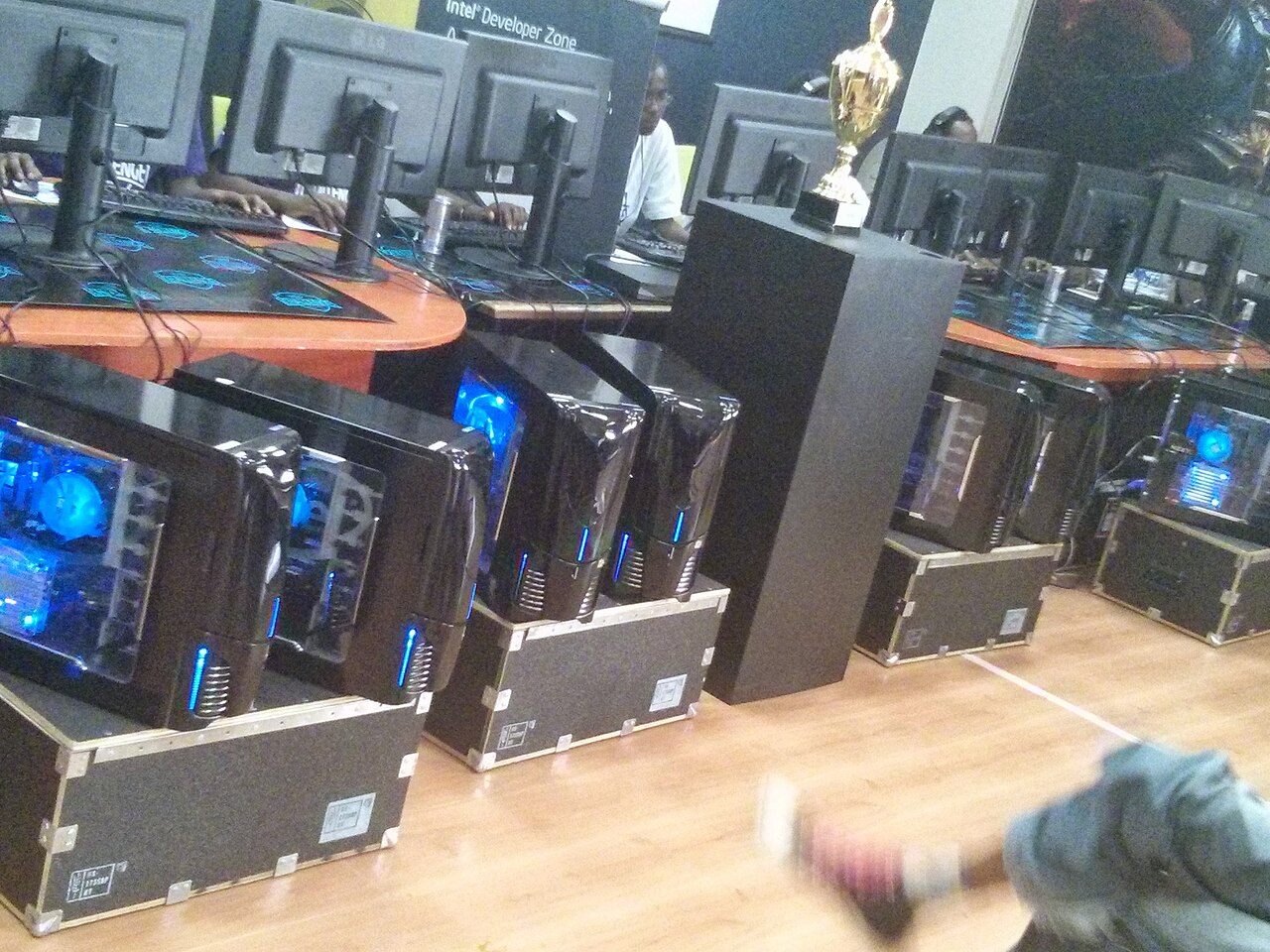 Row of tournament gaming PCs ready for competitive play