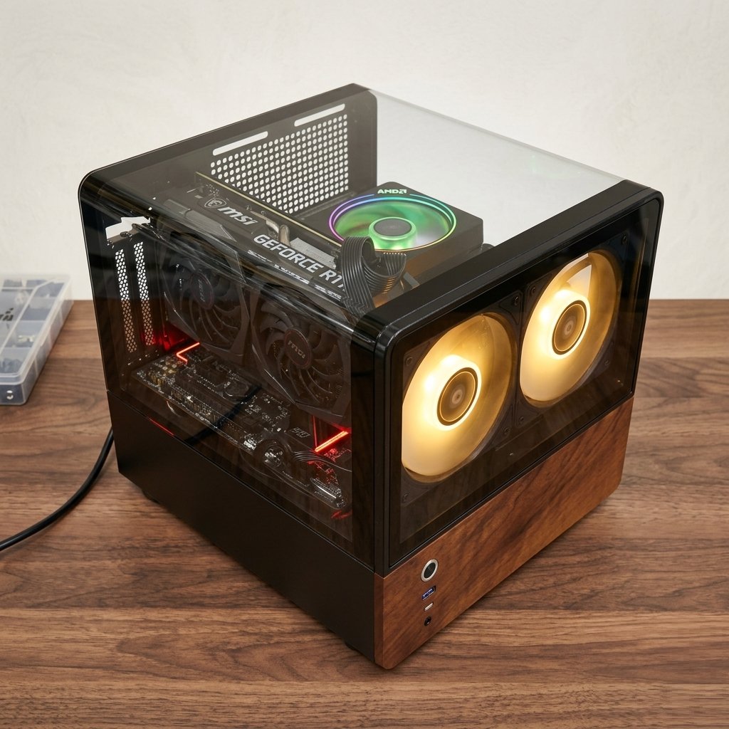 Wood panel cube case RTX 3060 gaming PC Singapore